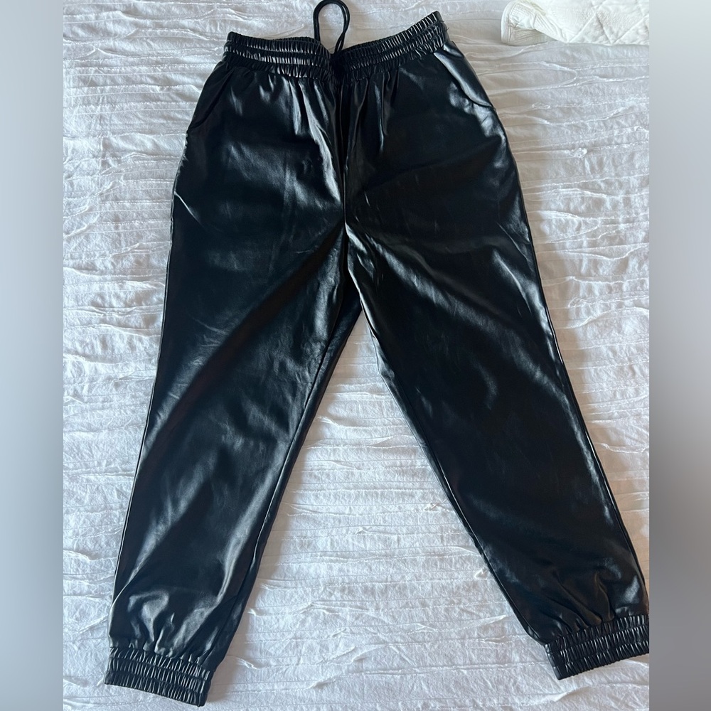 Black Faux Leather Joggers Brand Express Pants Woman’s Modern Style and Trend
